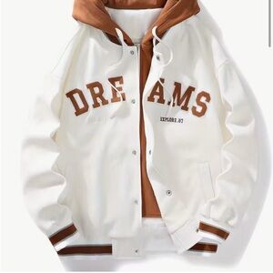 Men's White and Brown Varsity Jacket